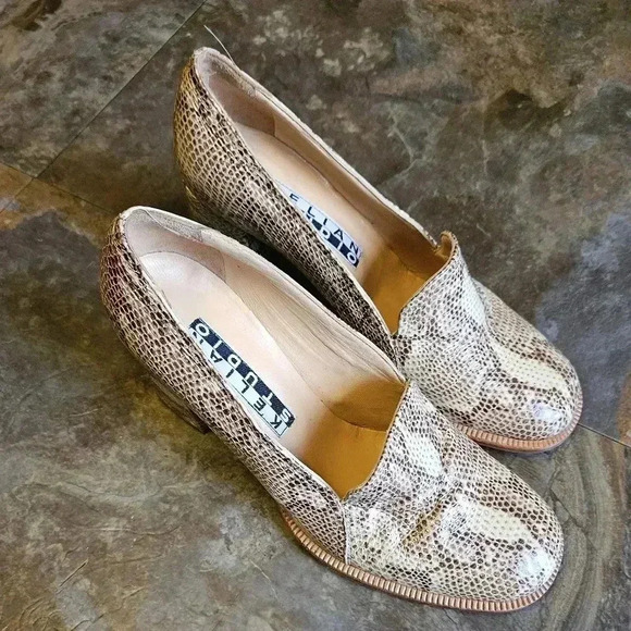 Snake Embossed Block Heel Pumps (sz 9.5) 100% Leather - Picture 2 of 9